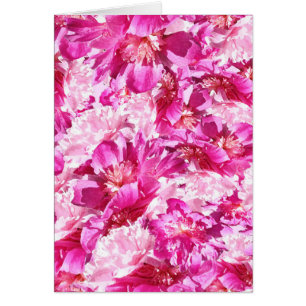 Cartão Padrão Floral de Peônia Rosa e Magenta em Branco