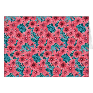 Cartão Padrão floral de petúnia de cor vermelha