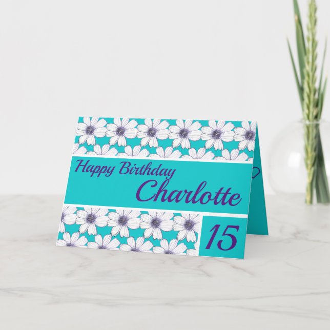 Cartão Padrão floral design Teal Birthday (Frente)