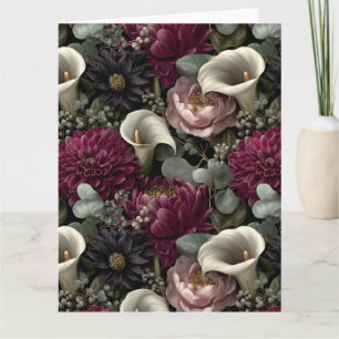 Cartão Padrão Floral Moody com Dahlias e Lily Calla