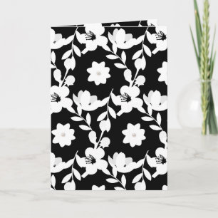 Cartão Padrão floral preto e branco com pérolas