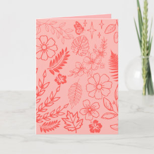 Cartão Padrão Floral Tropical Vermelho Coral