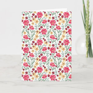 Cartão Padrão floral vintage rosa e amarelo bonito