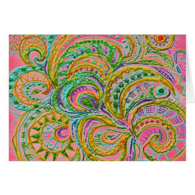 Cartão Padrão Folk Art Fantasy (Frente Horizontal)