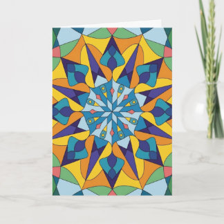 Cartão Padrão geométrico fractal azul e amarelo