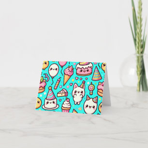 Cartão Padrão Kawaii de Aniversário