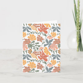 Cartão Padrão moderno de Meio século Floral e Aves