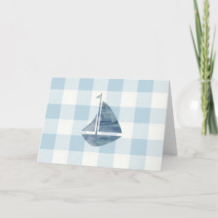 Cartão Padrão Náutico de Gingham Azul de veleiro