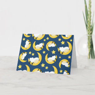 Cartão Padrão Ovino, Ovelhas Dormindo, Lua, Estrelas