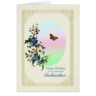 Cartão Padrinha de aniversário com flores