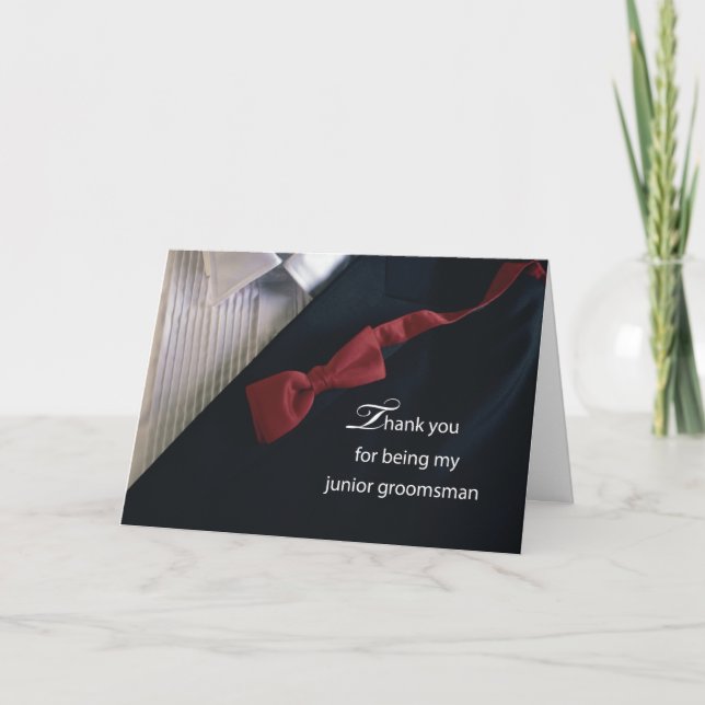 Cartão Padrinho de casamento Júnior, Obrigado com Red Tie (Frente)