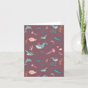 Cartão Padrões Cor-de-Água Dos Animais Do Mar Do Oceano E