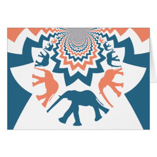 Cartão Padrões de cromo azul-coral de elefantes caminhand