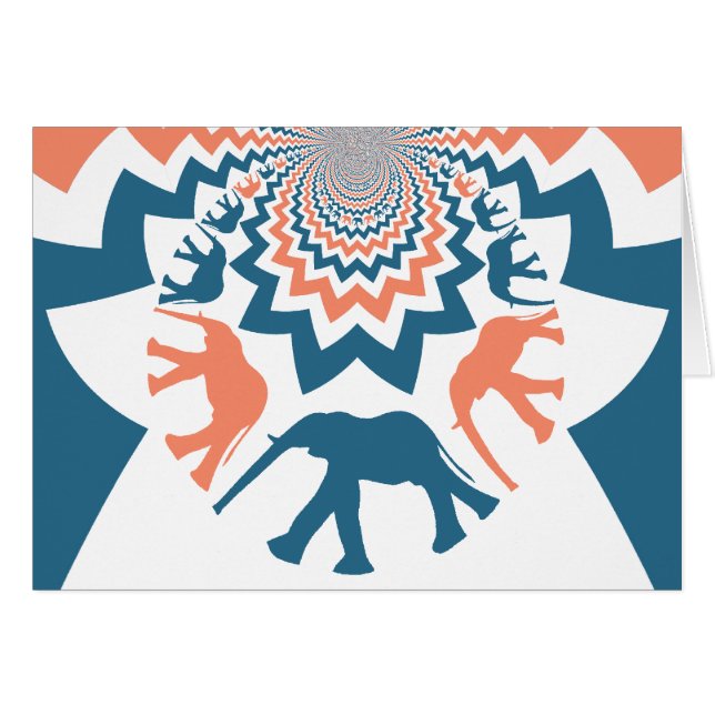 Cartão Padrões de cromo azul-coral de elefantes caminhand (Frente horizontal)