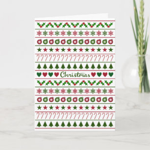 Cartão Padrões de Motivos de Natal Verde Branco Vermelho