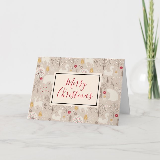 Cartão Padrões de Natal para Animais da Floresta Cura (Frente)