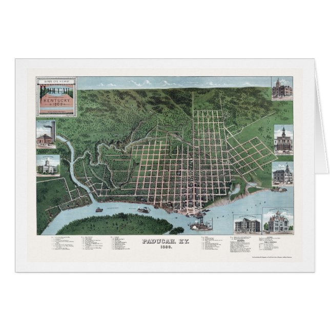 Cartão Paducah, mapa panorâmico das KY - 1889 (Frente Horizontal)