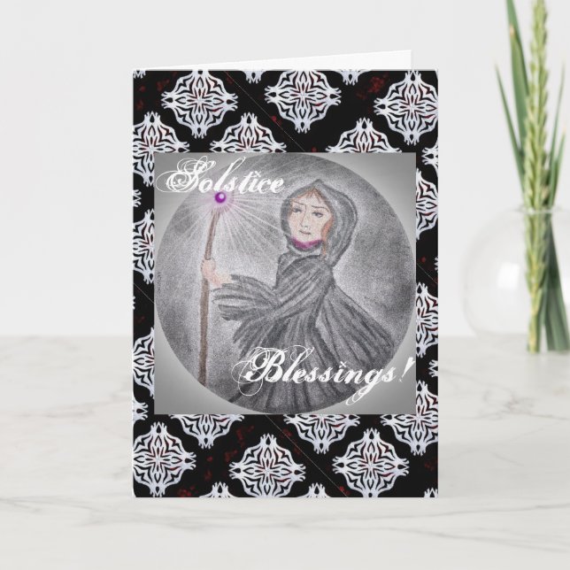 Cartão Pagan Bruxa do Criador de Neve Solstício de invern (Frente)