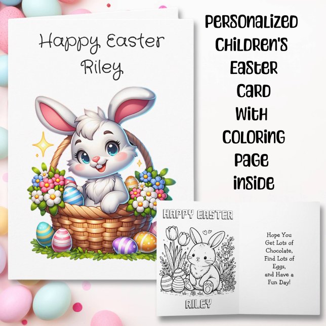 Cartão Página Coelhinho e Coloração da Páscoa Adorável (Criador carregado)