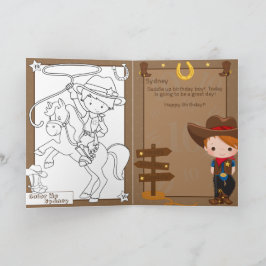 Cartão Página para Colorir Cowboy dos Rapazes Feliz Anive