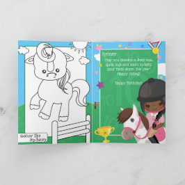 Cartão Página para Colorir de Equitação de Menina Negra F