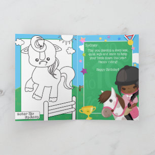 Cartão Página para Colorir de Equitação de Menina Negra F