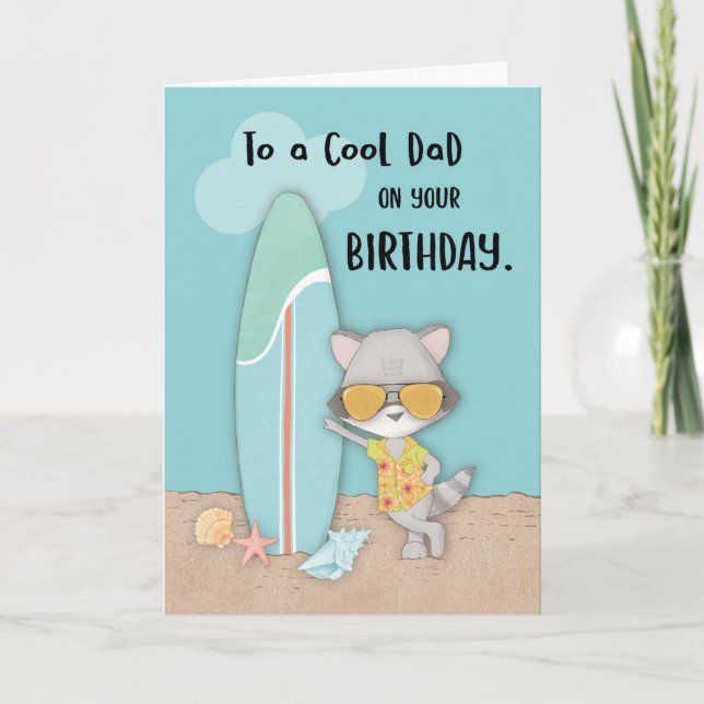 Cartão Pai Birthday Beach Funny Legal Raccoon (Frente)
