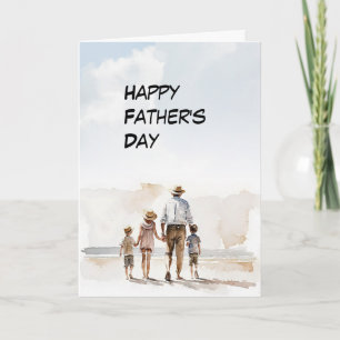 Cartão Pai com 3 crianças caminhando em um Dia de os pais