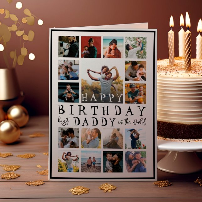 Cartão Pai de aniversário feliz moderno preto e branco 17 (Criador carregado)