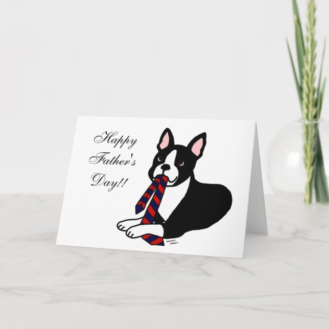 Cartão Pai de Boston Terrier com laço 2 (Frente)