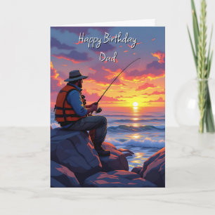 Cartão Pai de desejo feliz aniversário   Pesca ao pôr do 