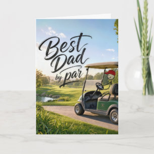 Cartão Pai de palito jogador de golfe em um carrinho de g