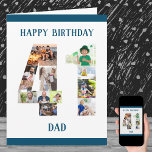 Cartão Pai Feliz de Aniversário de 41ruas Número 41 Colag<br><div class="desc">Diga Happy 41 ruas, Pai de aniversário com um cartão de aniversário único e sua própria coleção de fotos personalizada. Este grande cartão de aniversário para o Pai tem uma tipografia moderna em azul-oceano e um estilo simples para focar nas suas fotos no número 41. O modelo está configurado para...</div>