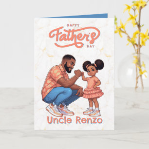 Cartão Pai Negro e Filha Choque de Punhos Laranja e Azul
