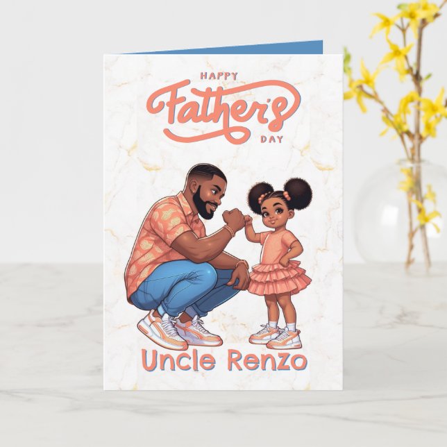 Cartão Pai Negro e Filha Toquem os Punhos Laranja & Azul (Flor Amarela)