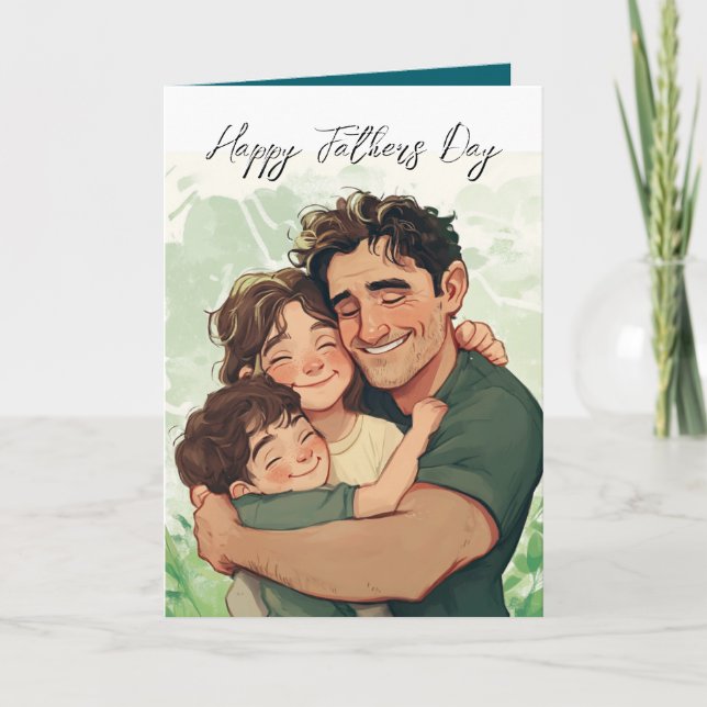 Cartão Pai segurando filhos e dentro de Mensagem personal (Frente)