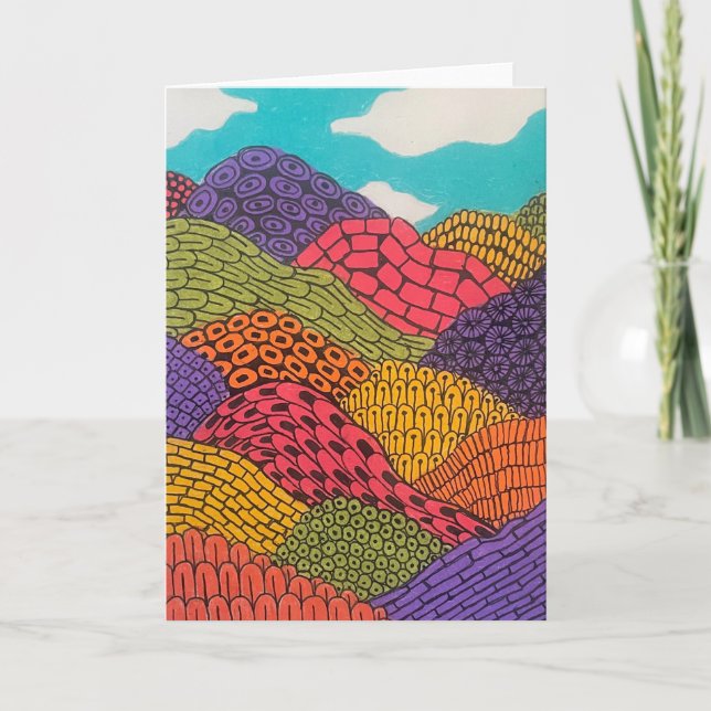 Cartão Paisagem Abstrata Curva Flexível Lápis de Cor (Frente)