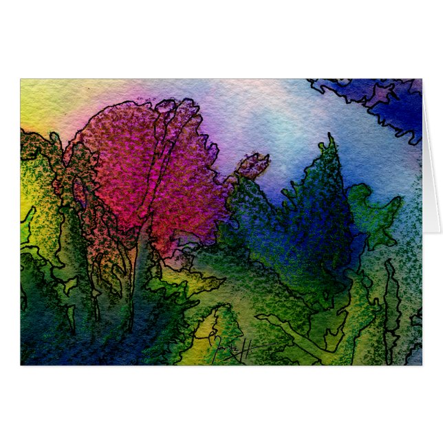 Cartão Paisagem abstrata nas aguarelas - nascer do sol (Frente horizontal)