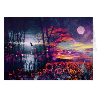 Cartão Paisagem bonito da fantasia do girassol