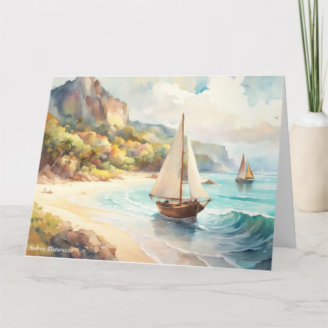 Cartão Paisagem com navios de mar e de navegação (Frente)