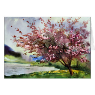 Cartão Paisagem da pintura da aguarela