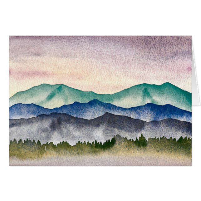 Cartão Paisagem de Aquarela de Montanha Luminosa (Frente Horizontal)