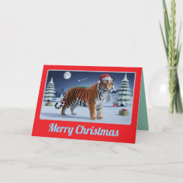 Cartão Paisagem de Natal de Tigre Férias