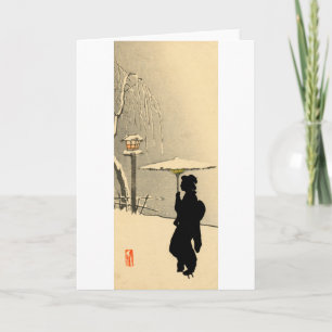 Cartão Paisagem de neve e guisha japonesa n.o 2