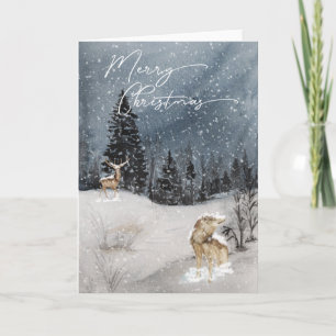Cartão Paisagem de neve em aquarela Feliz Natal