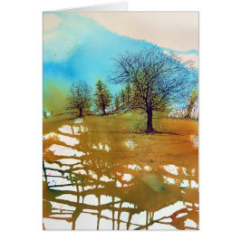 Cartão Paisagem de Tinta de Aquarela da Árvore da Navegaç