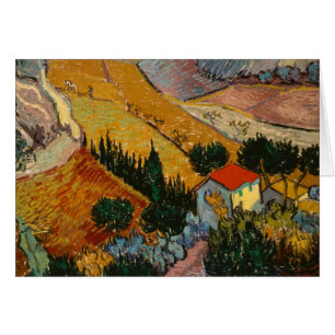 Cartão Paisagem de Vincent van Gogh com casa &