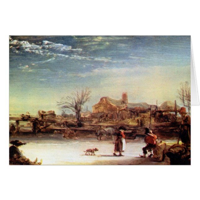 Cartão Paisagem do inverno por Rembrandt Harmenszoon (Frente horizontal)