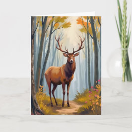 Cartão Paisagem em Aquarela da Floresta de Alces