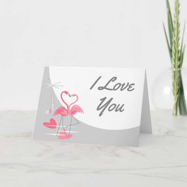 Cartão Paisagem Grande Lua Eu Te Amo Flamingo Amor (Frente)